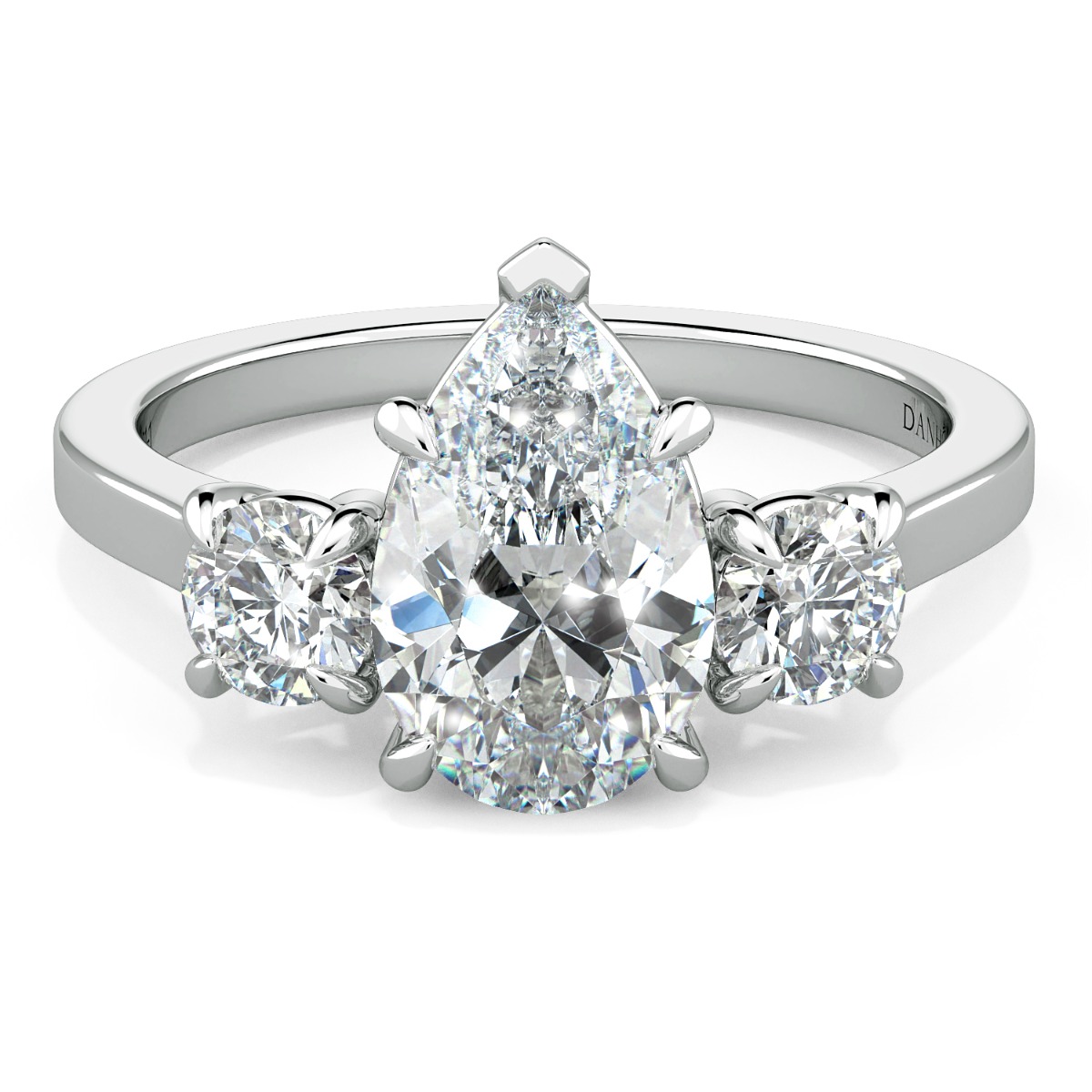 Classico Three Diamond Pear Cut Engagement Ring — image 1 of 9