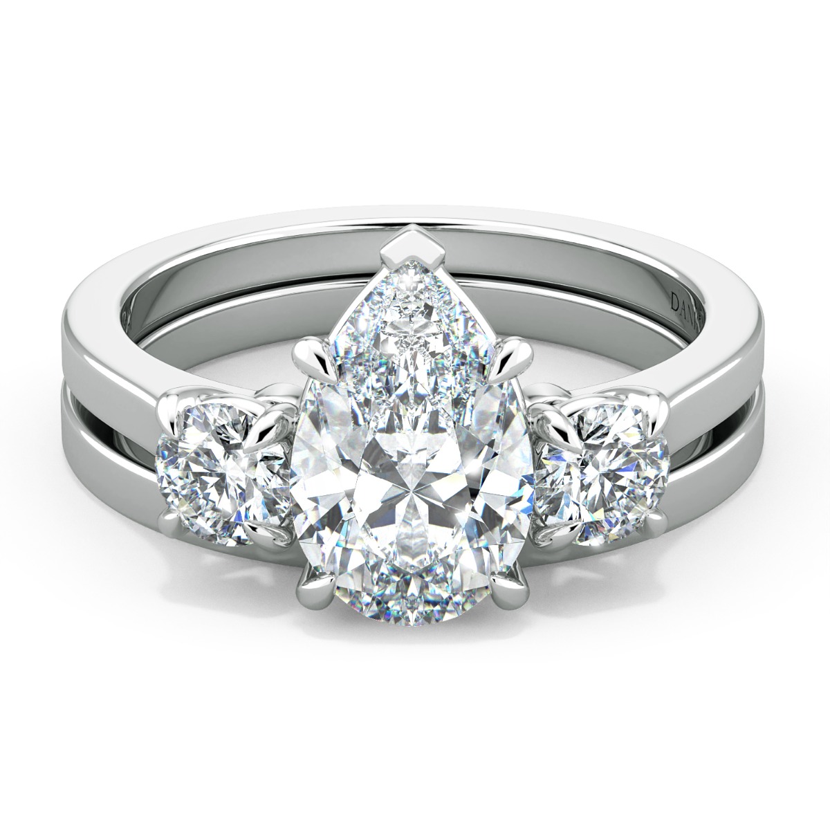 Classico Three Diamond Pear Cut Engagement Ring — image 5 of 9