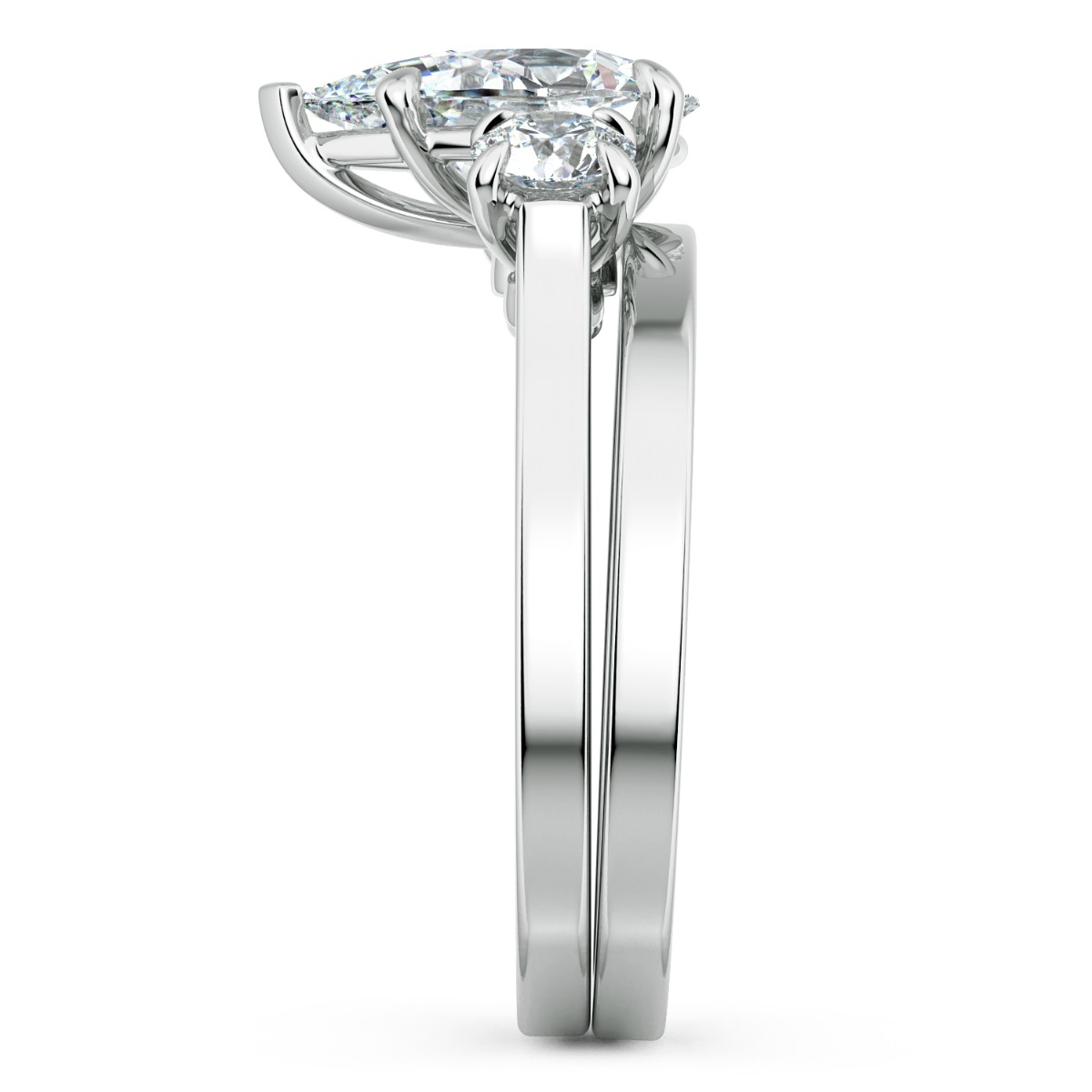 Classico Three Diamond Pear Cut Engagement Ring — image 8 of 9