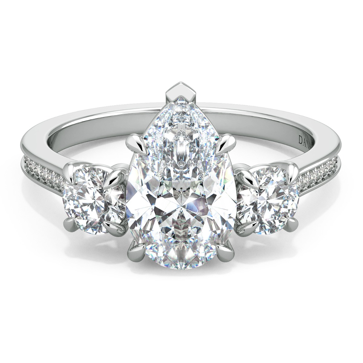 Classico Three Diamond Pear Cut Engagement Ring — image 1 of 9