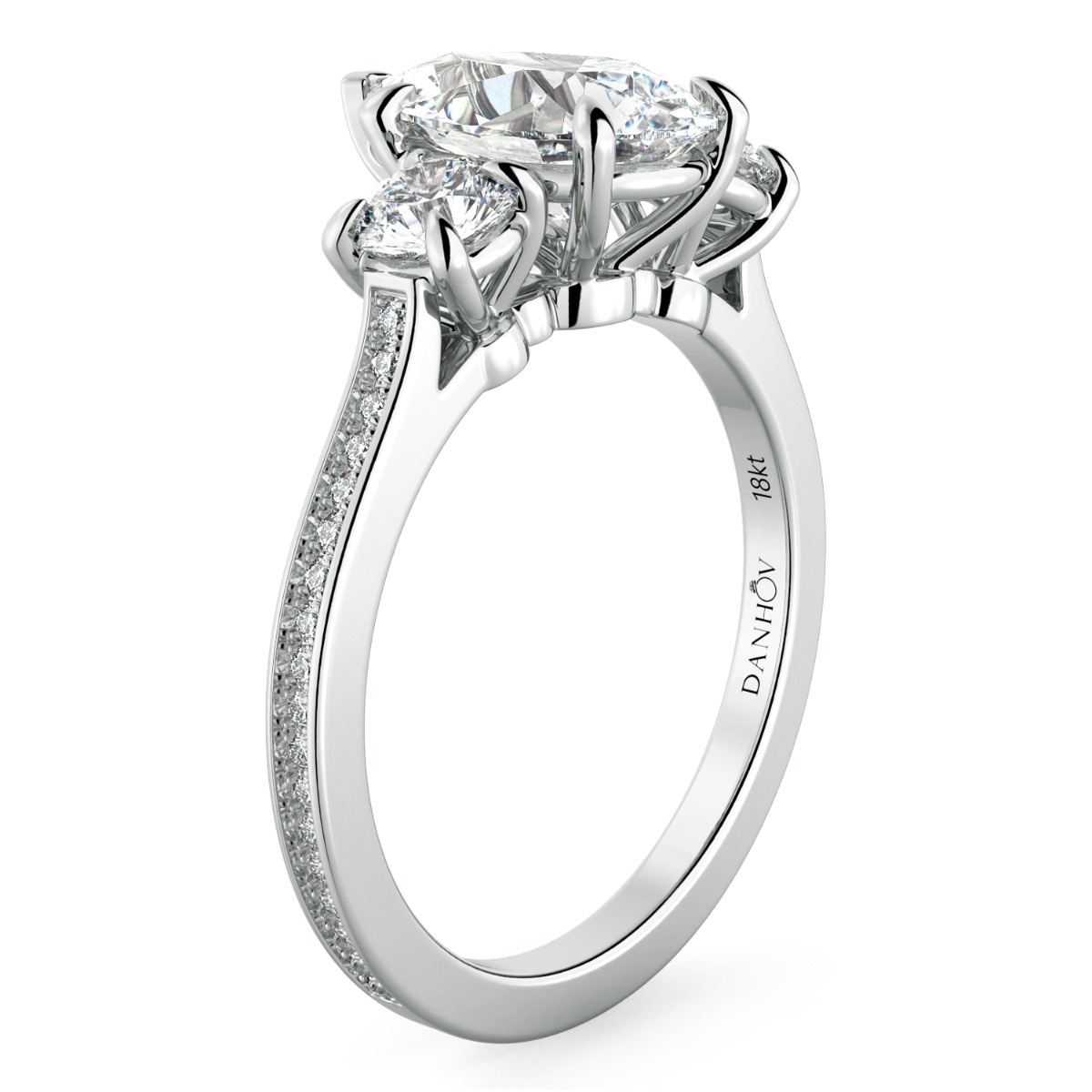 Classico Three Diamond Pear Cut Engagement Ring — image 2 of 9