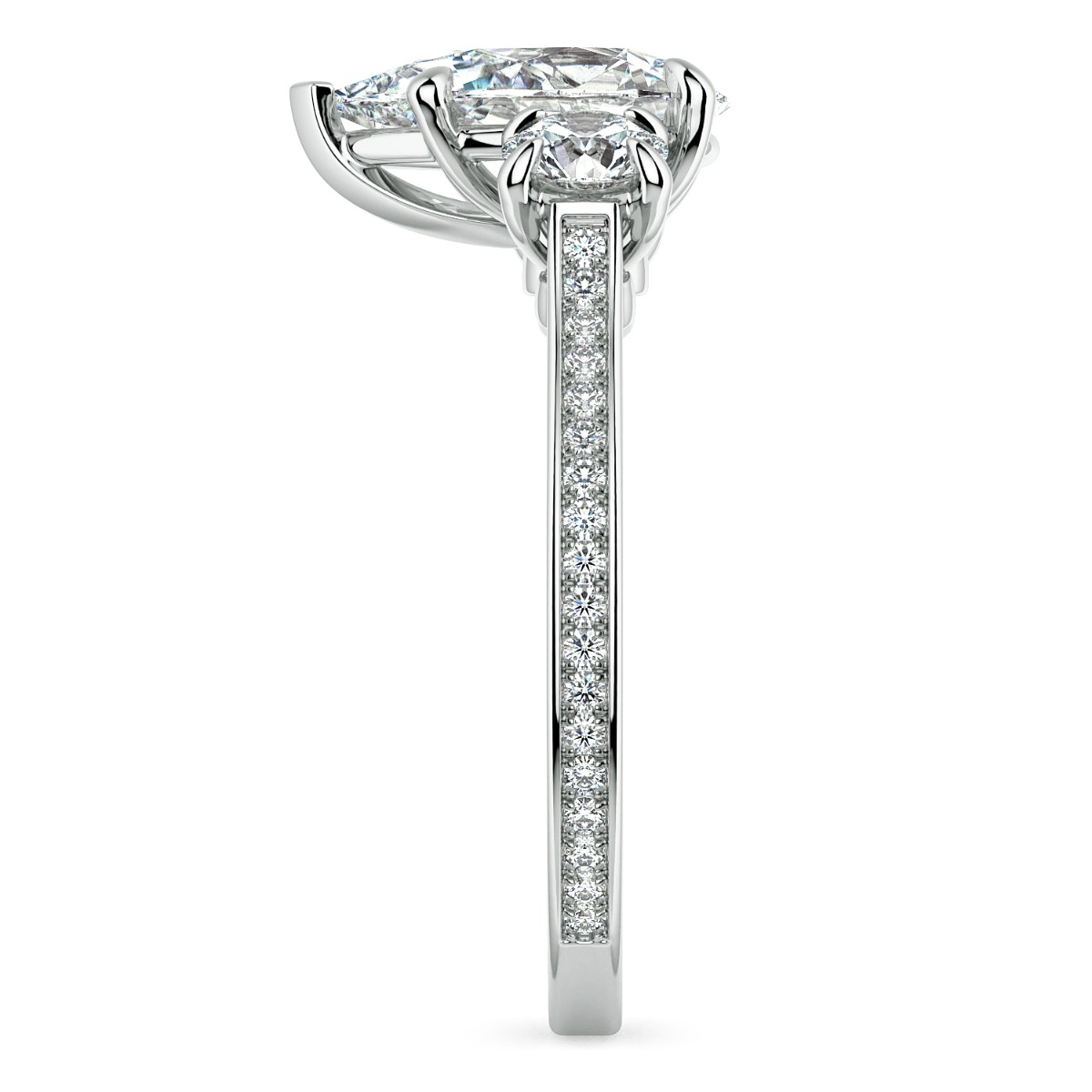 Classico Three Diamond Pear Cut Engagement Ring — image 4 of 9
