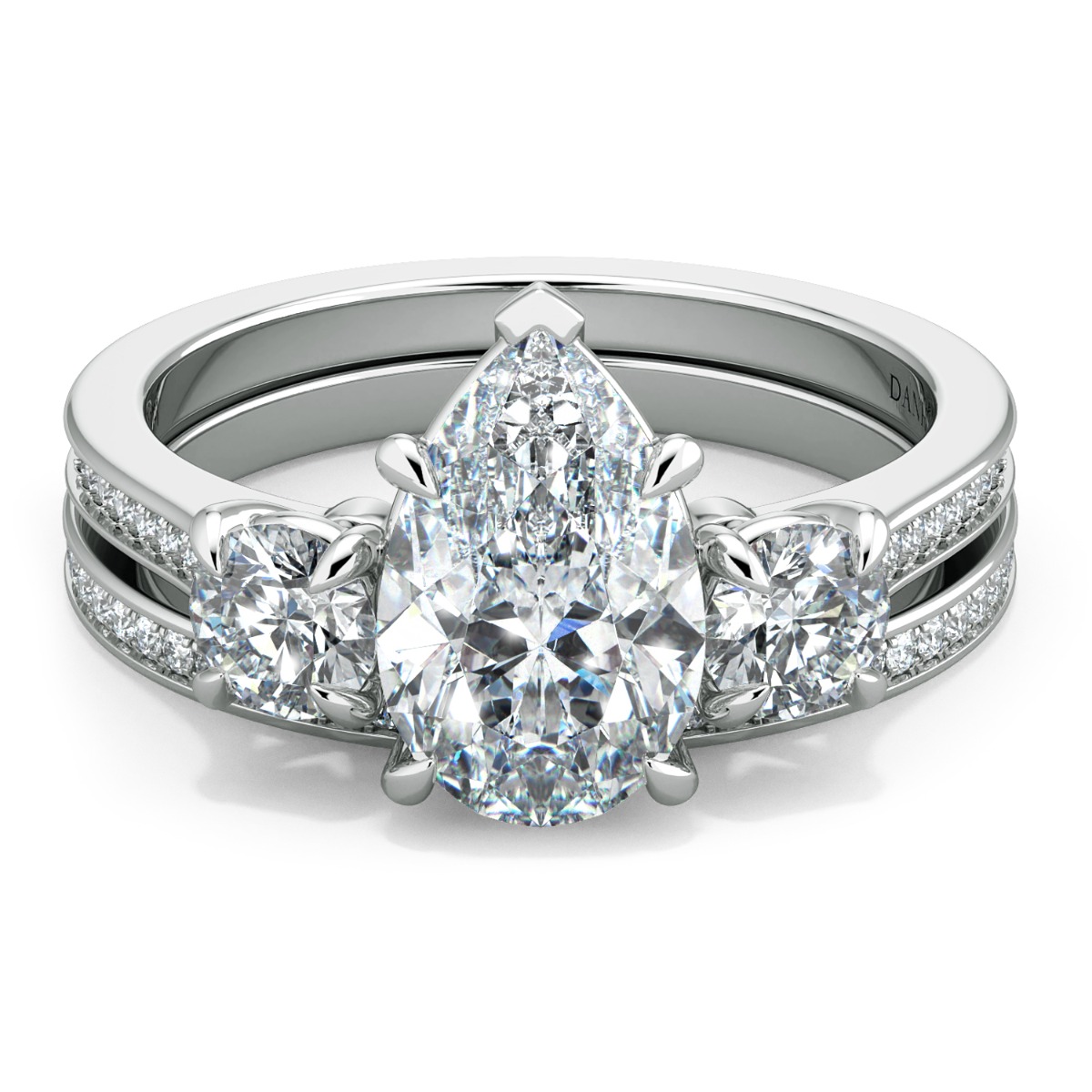 Classico Three Diamond Pear Cut Engagement Ring — image 5 of 9