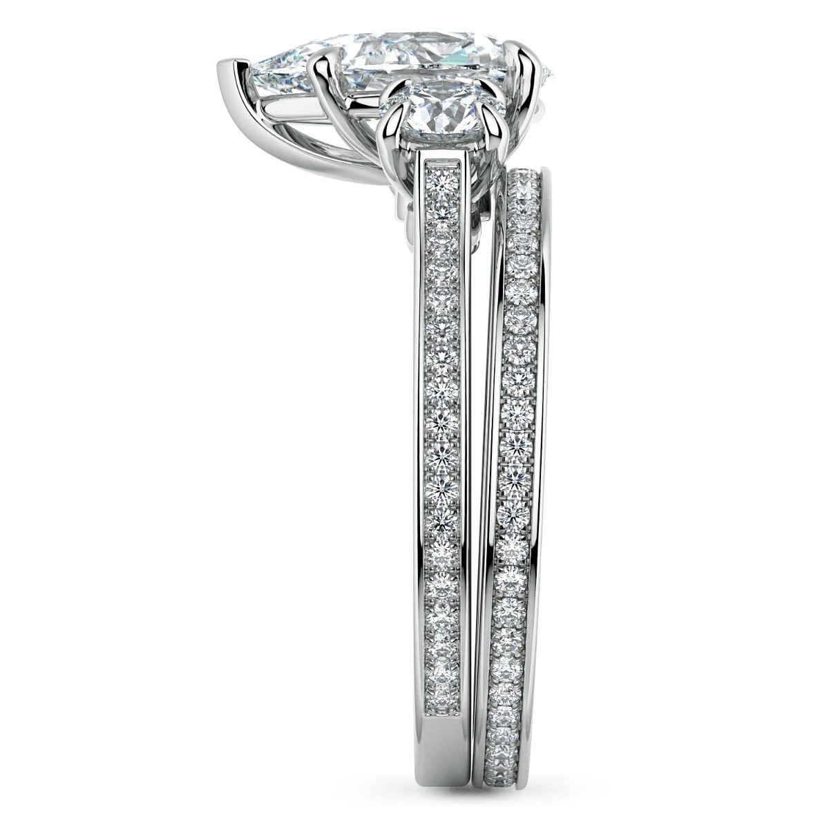 Classico Three Diamond Pear Cut Engagement Ring — image 8 of 9